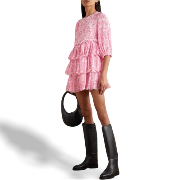 Ganni Dresses & Skirts - Ganni Georgette Tiered Pink Mini Dress Size 36/4